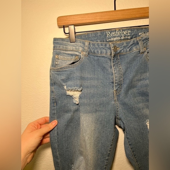 Blue Distressed Skinny Boyfriend Jeans - Picture 2 of 4